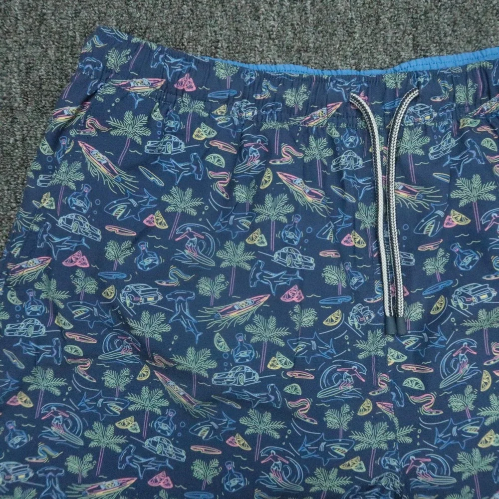 Peter Millar Swim Trunks Mens Extra Large Blue Vintage Neon Print Lined‎ Seaside